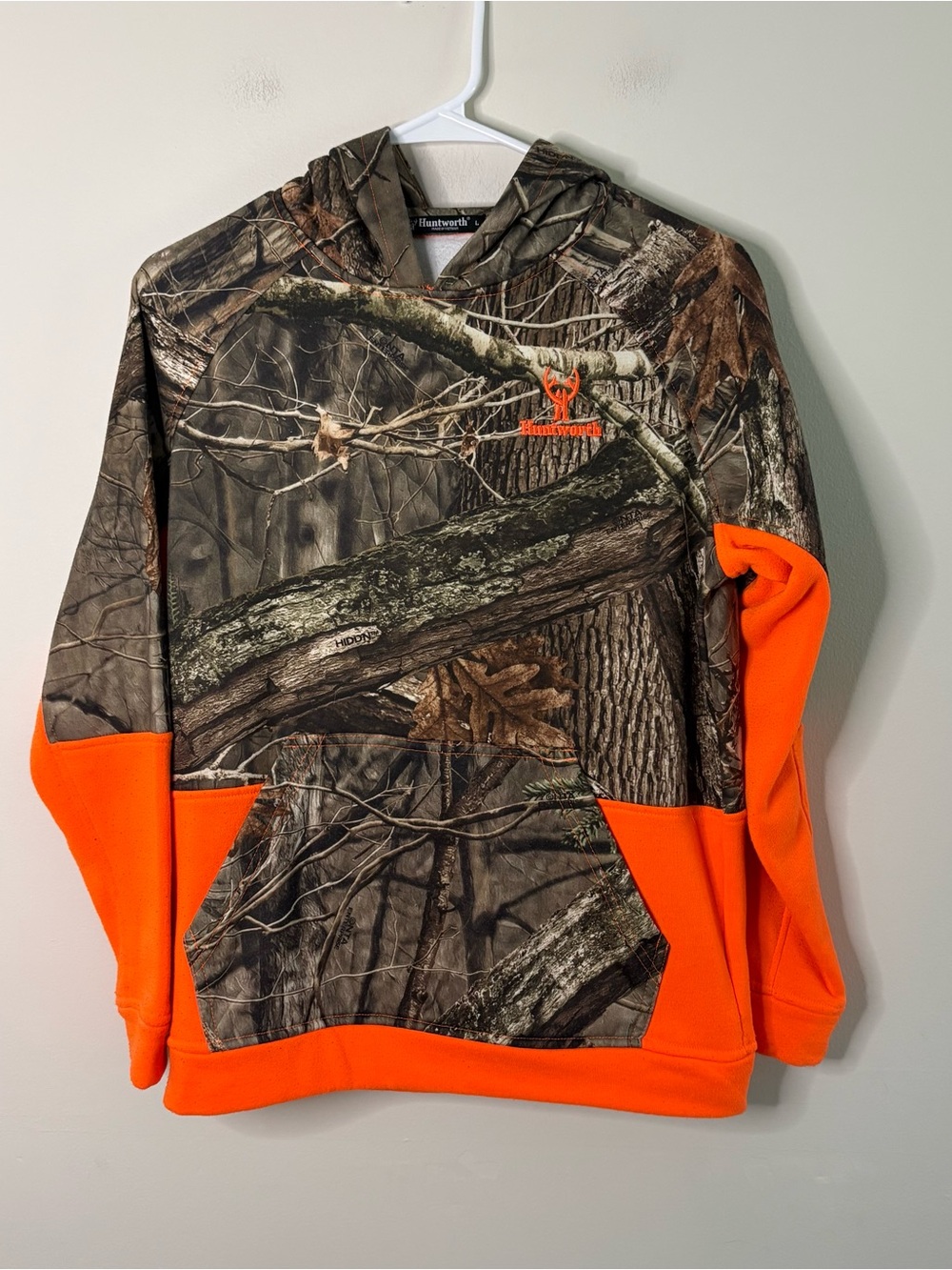 Huntworth Youth Large Camoflauge Orange Hunting Sweatshirt Some Wear Warm Fall